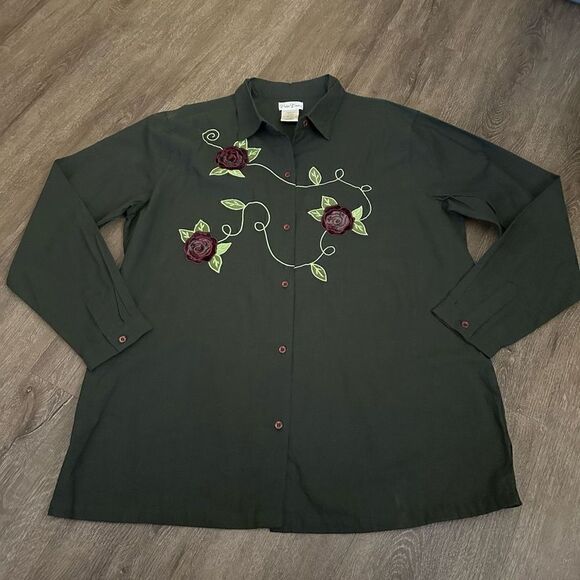 Vintage Women’s Bobbie Brooks Rose and Sequins Embroidered Button up Shirt Sz XL - Picture 1 of 6